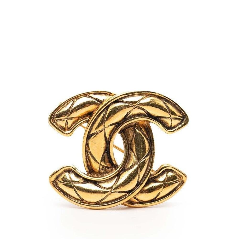 Chanel CC Logo Matelasse Brooch Gold Plated